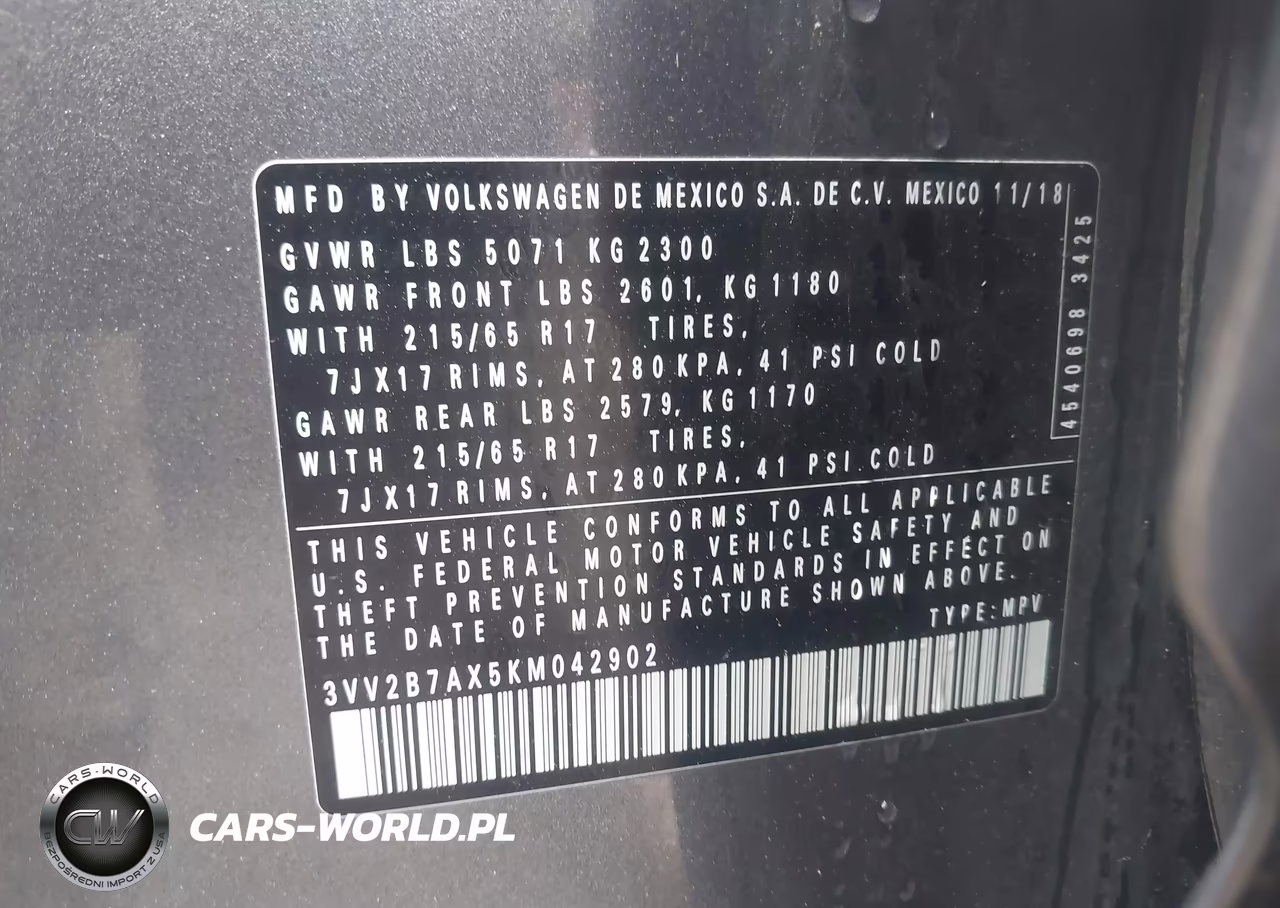 2019 Volkswagen Tiguan 2.0T Se-2.0T Sel-2.0T Sel R-Line-2.0T Sel R-Line Black VIN:3VV2B7AX5KM042902 - 9