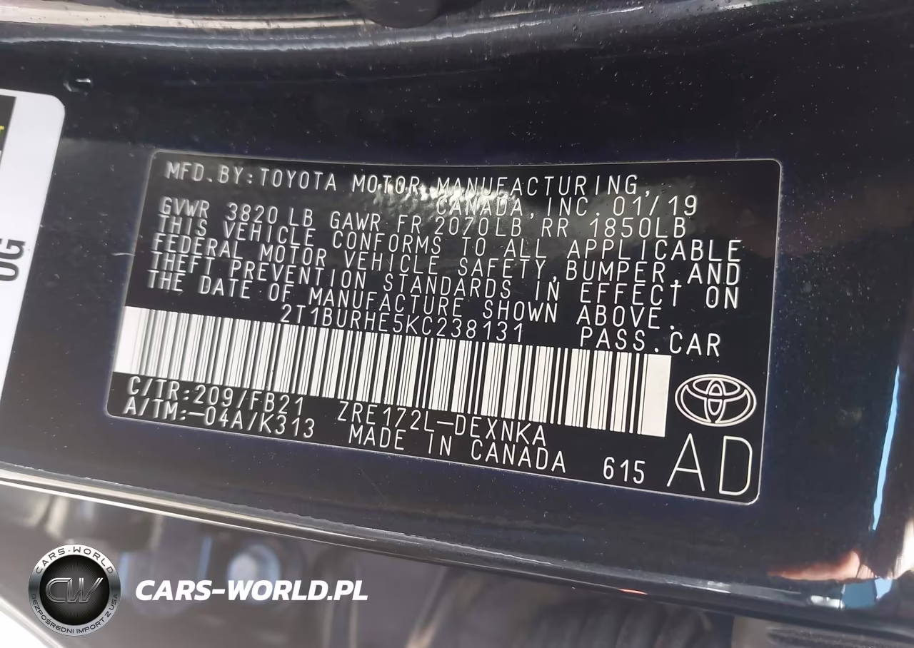 2019 Toyota Corolla Le VIN:2T1BURHE5KC238131 - 9