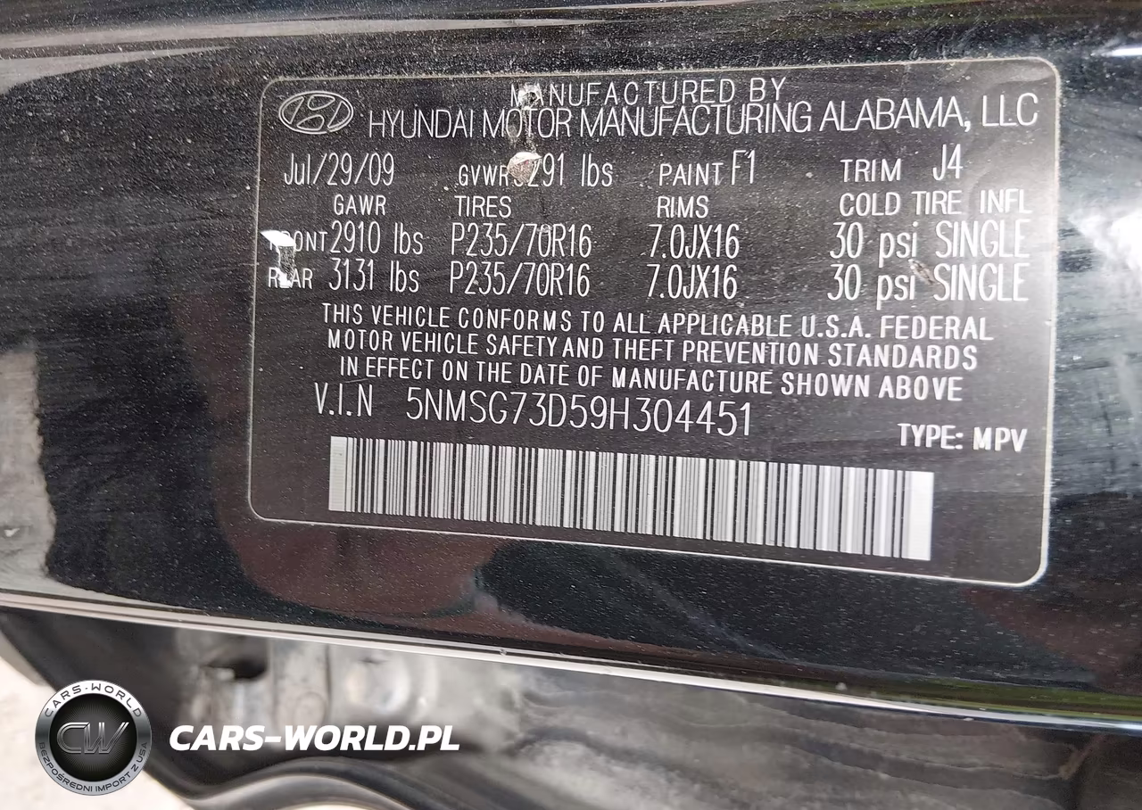 2009 Hyundai Santa Fe Gls VIN:5NMSG73D59H304451 - 9