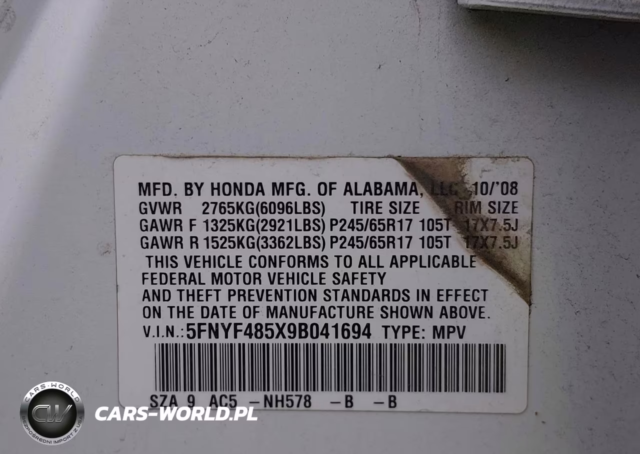 2009 Honda Pilot Ex-L VIN:5FNYF485X9B041694 - 9