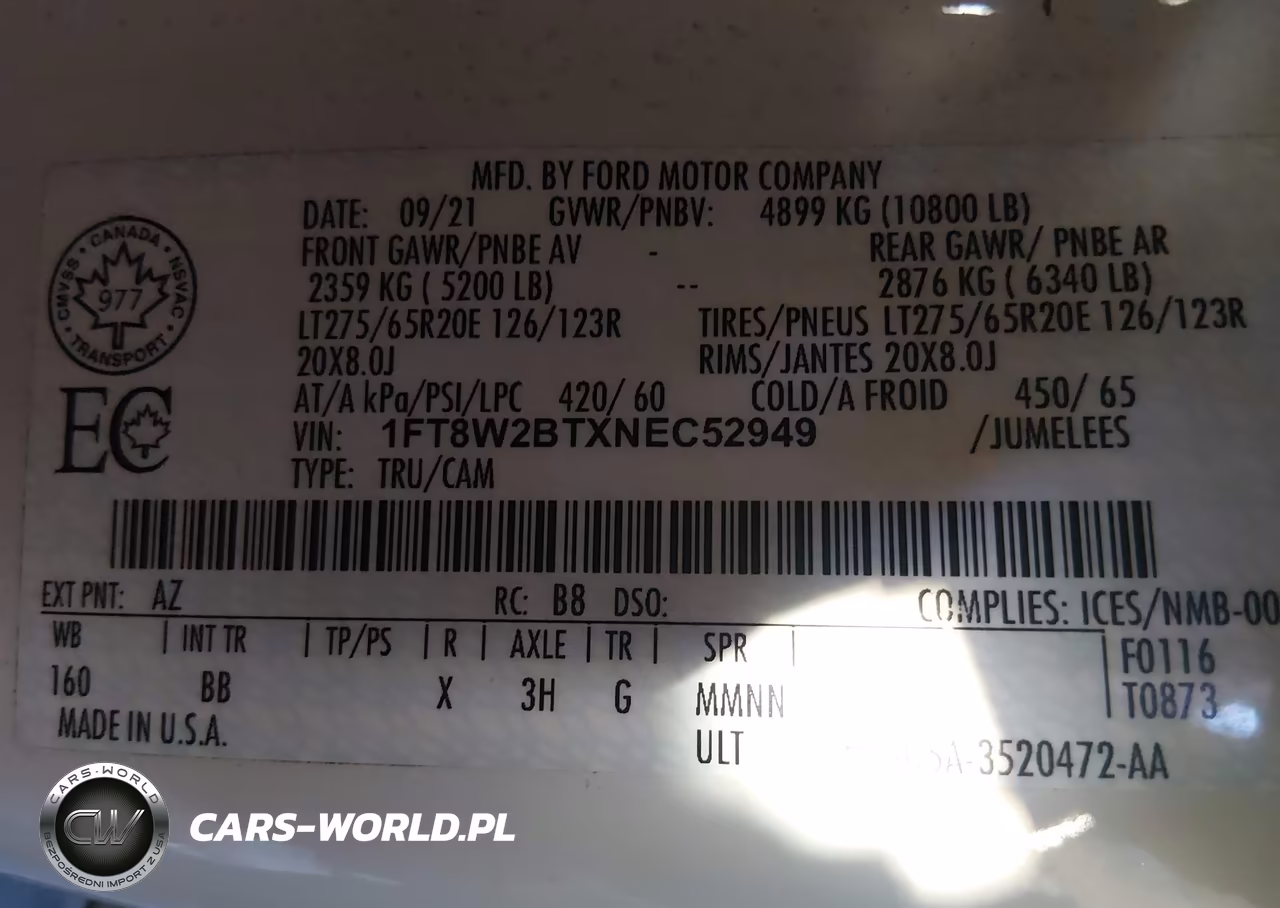 2022 Ford F-250 VIN:1FT8W2BTXNEC52949 - 9