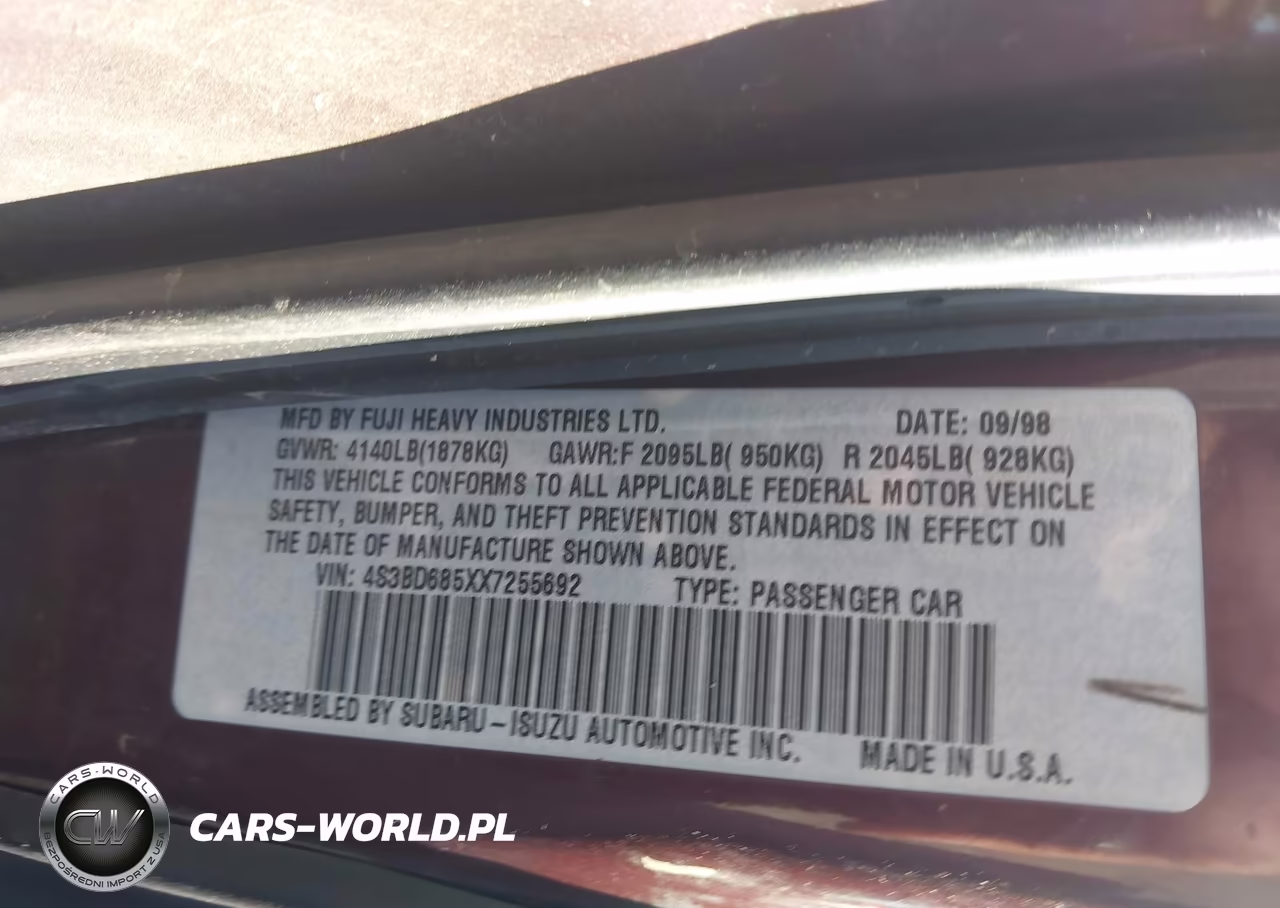 1999 Subaru Legacy 30Th Ann. Sus-30Th Ann. Sus Ltd. VIN:4S3BD685XX7255692 - 9