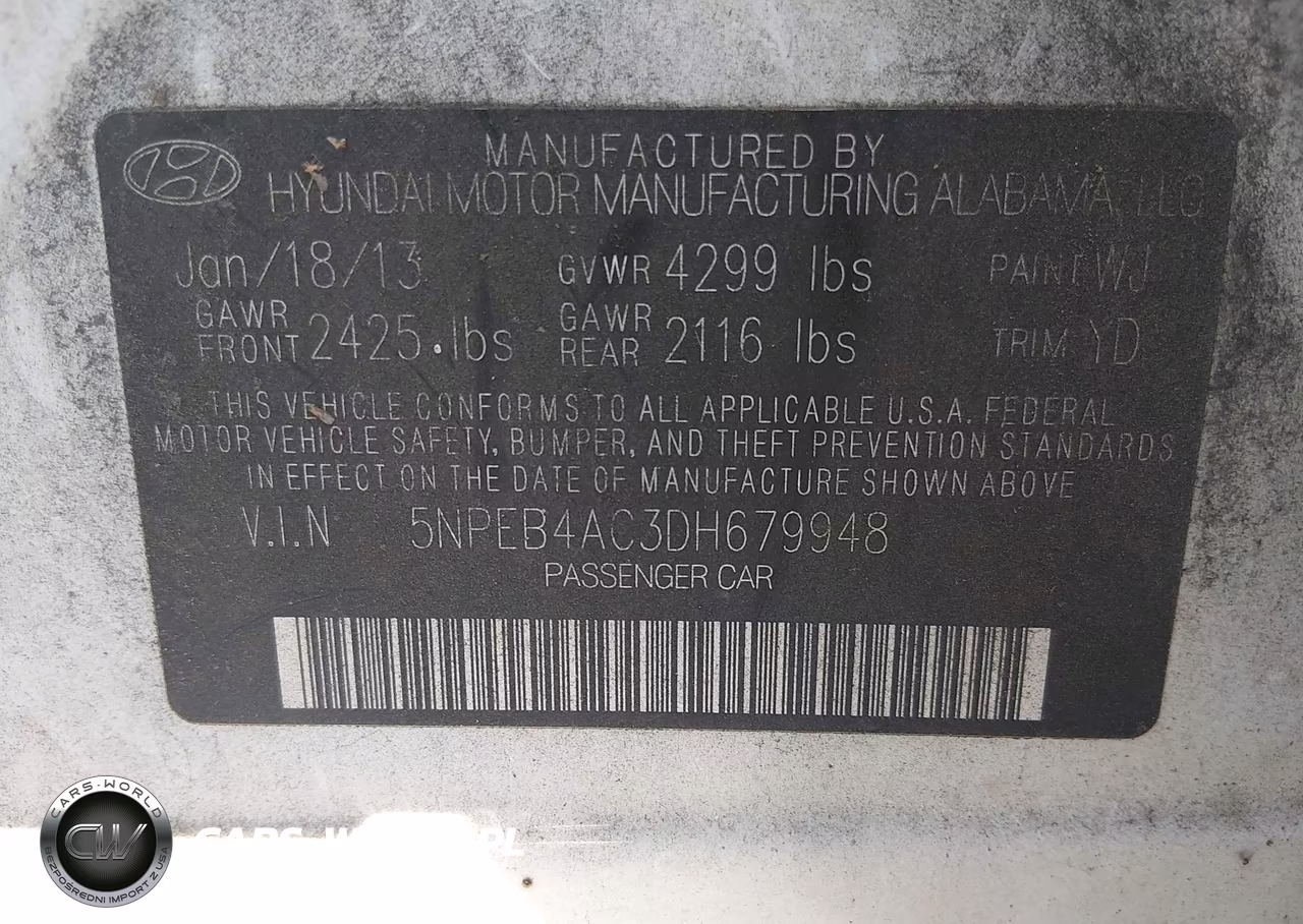 2013 Hyundai Sonata Gls VIN:5NPEB4AC3DH679948 - 9