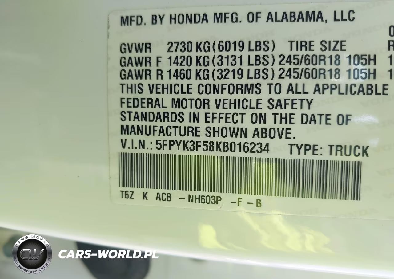 2019 Honda Ridgeline Rtl VIN:5FPYK3F58KB016234 - 9
