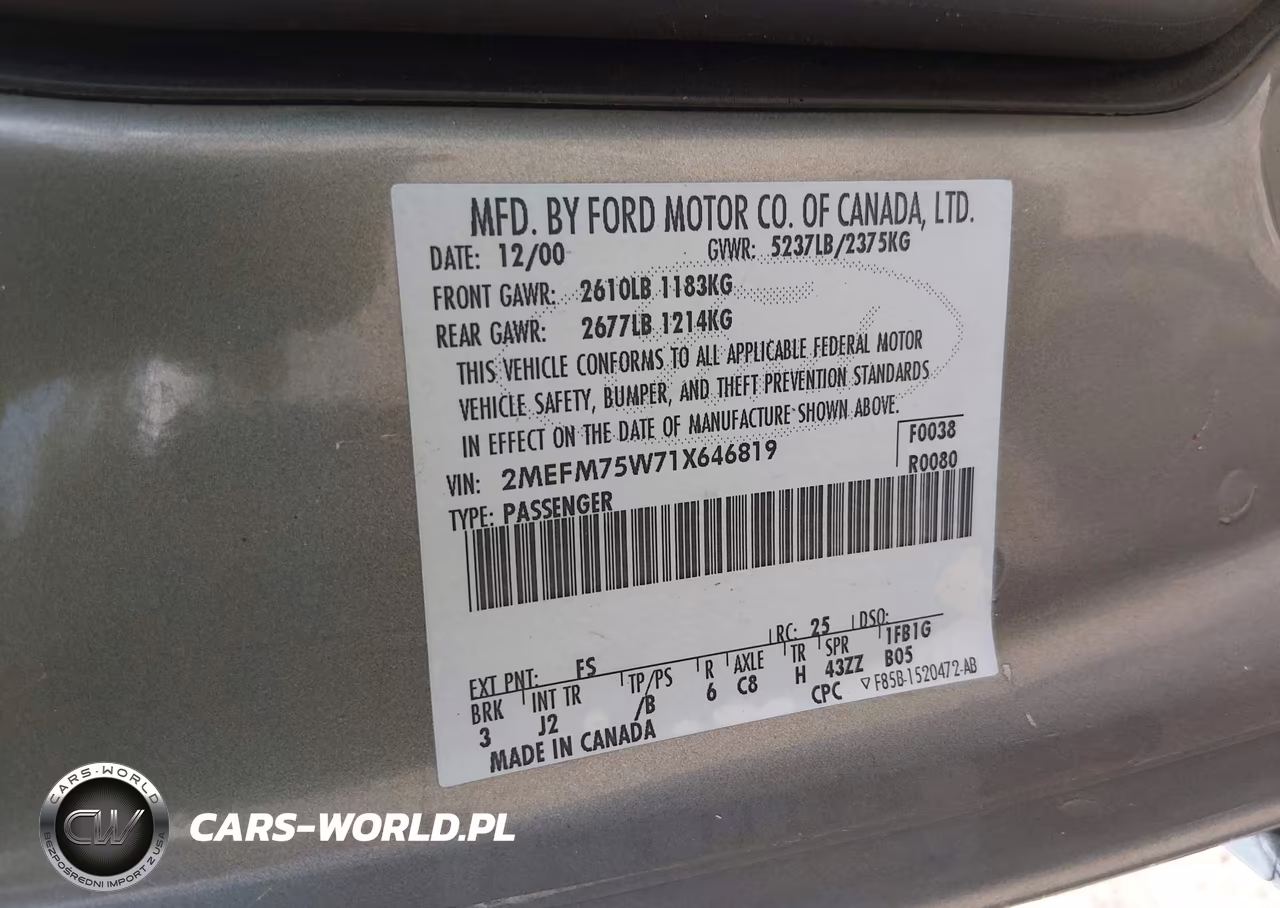 2001 Mercury Grand Marquis Ls VIN:2MEFM75W71X646819 - 9