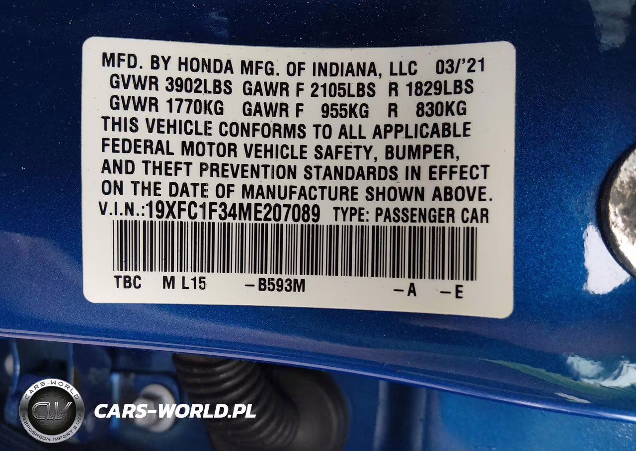2021 Honda Civic Ex VIN:19XFC1F34ME207089 - 9