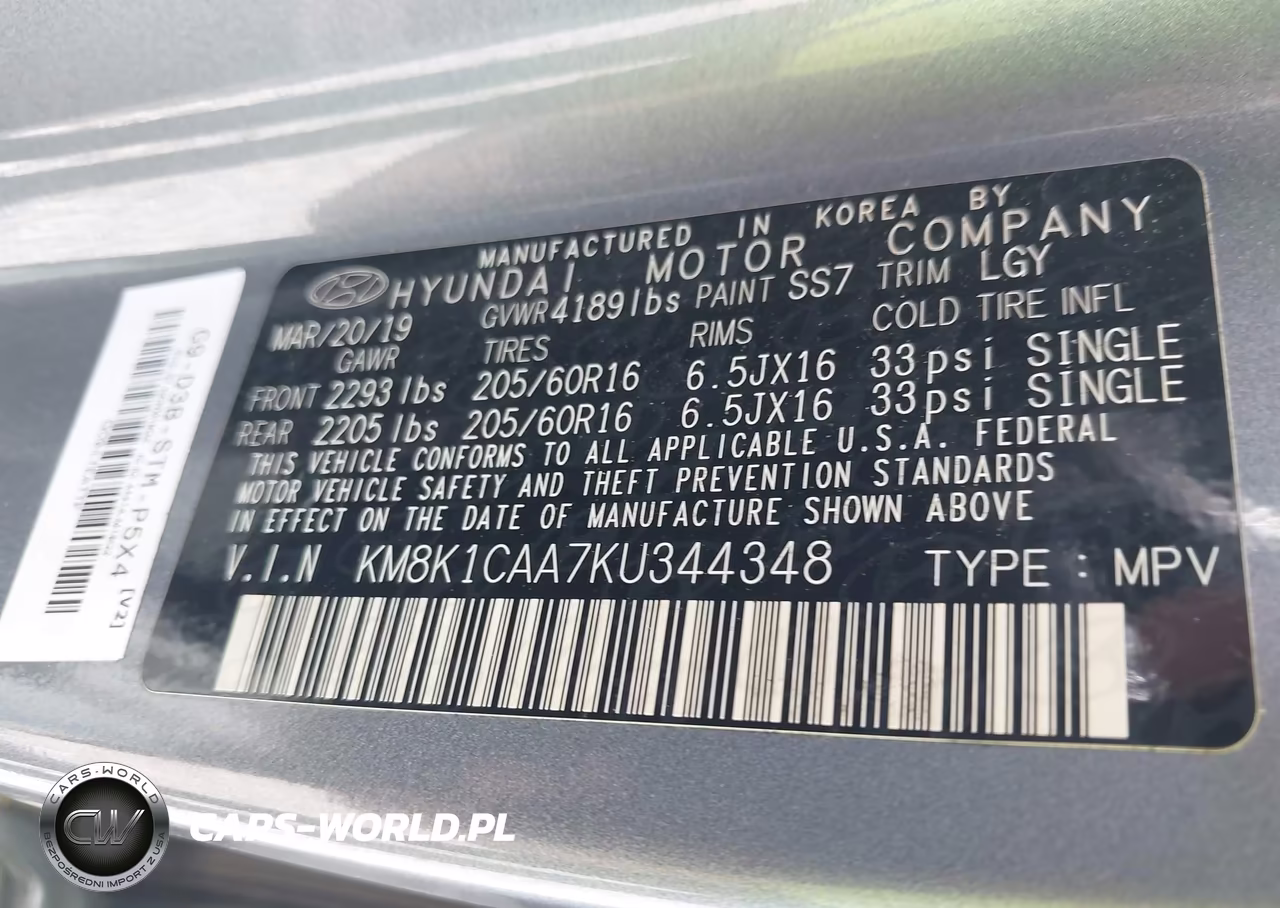 2019 Hyundai Kona Se VIN:KM8K1CAA7KU344348 - 9