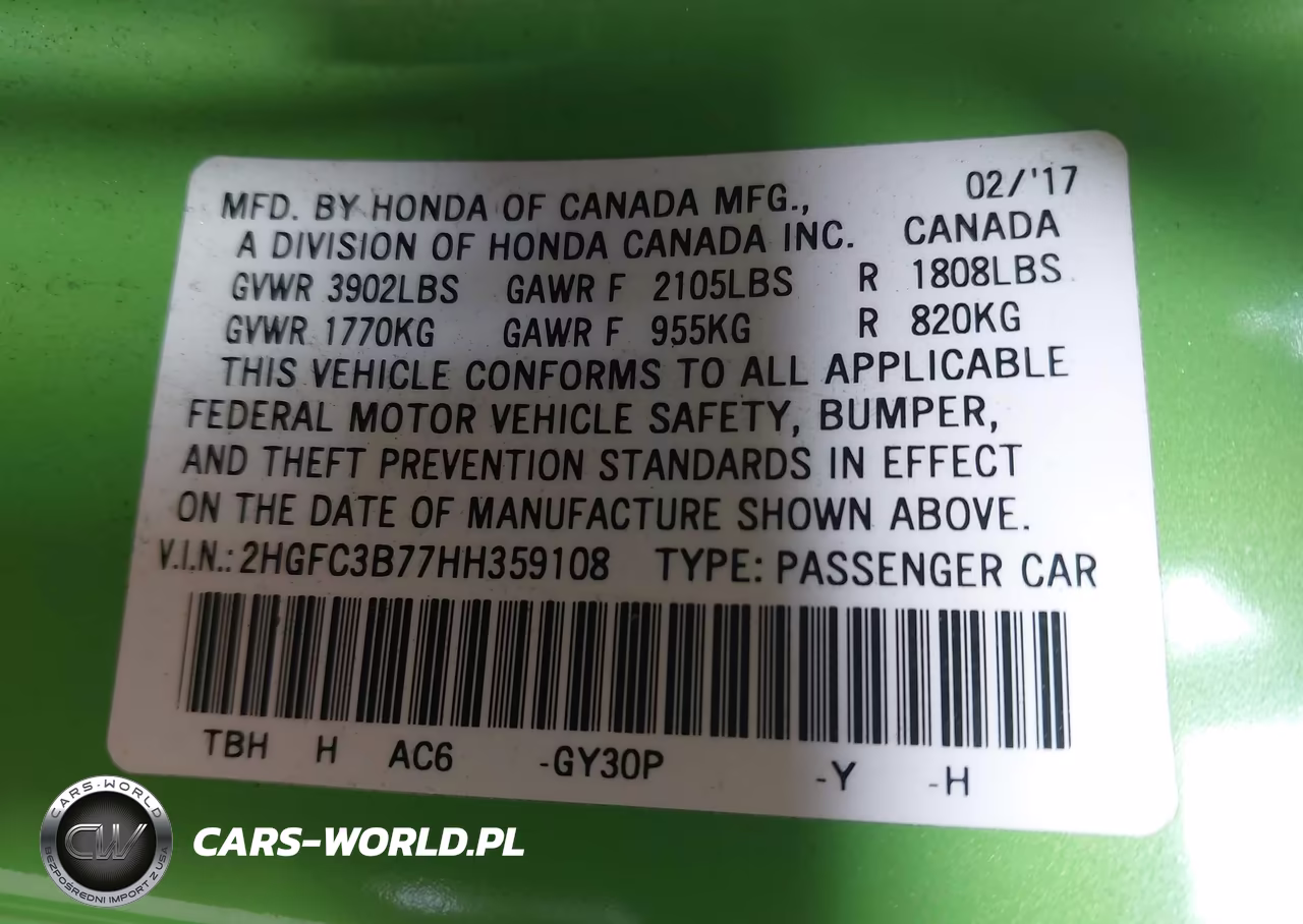 2017 Honda Civic Ex-L VIN:2HGFC3B77HH359108 - 9