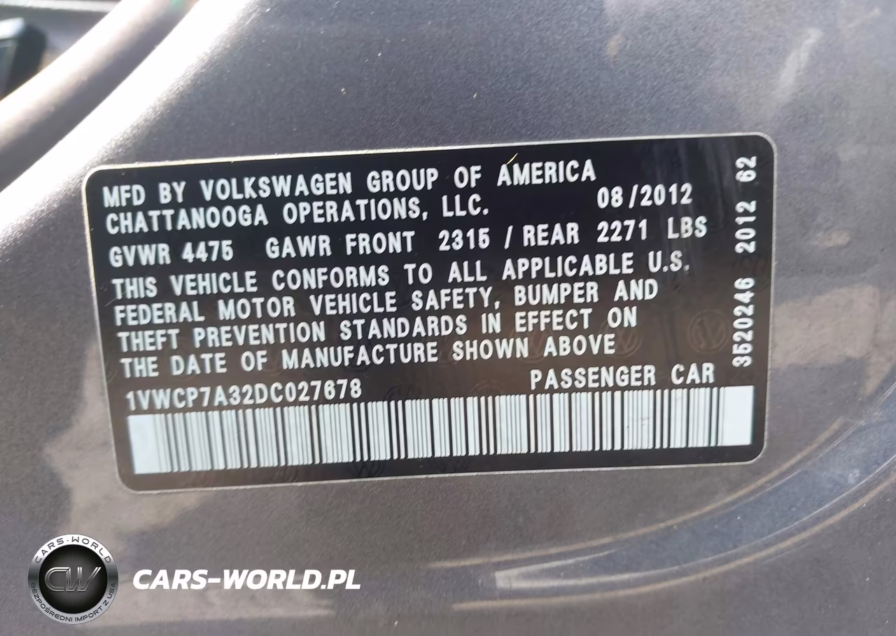 2013 Volkswagen Passat 2.5L Sel Premium VIN:1VWCP7A32DC027678 - 9