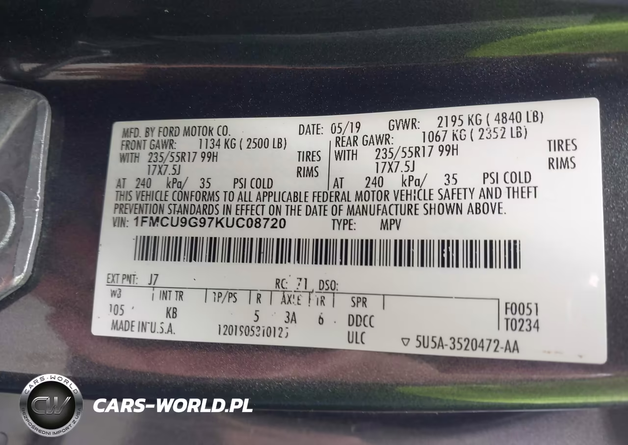 2019 Ford Escape Se VIN:1FMCU9G97KUC08720 - 9