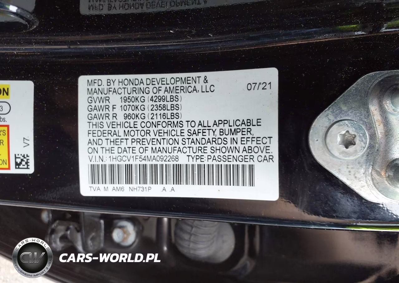 2021 Honda Accord Ex-L VIN:1HGCV1F54MA092268 - 9