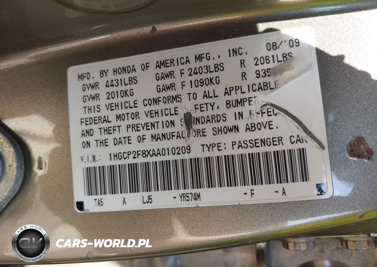 2010 Honda Accord 2.4 Ex-L VIN:1HGCP2F8XAA010209 - 9