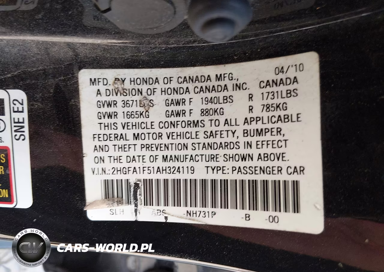 2010 Honda Civic Lx VIN:2HGFA1F51AH324119 - 9