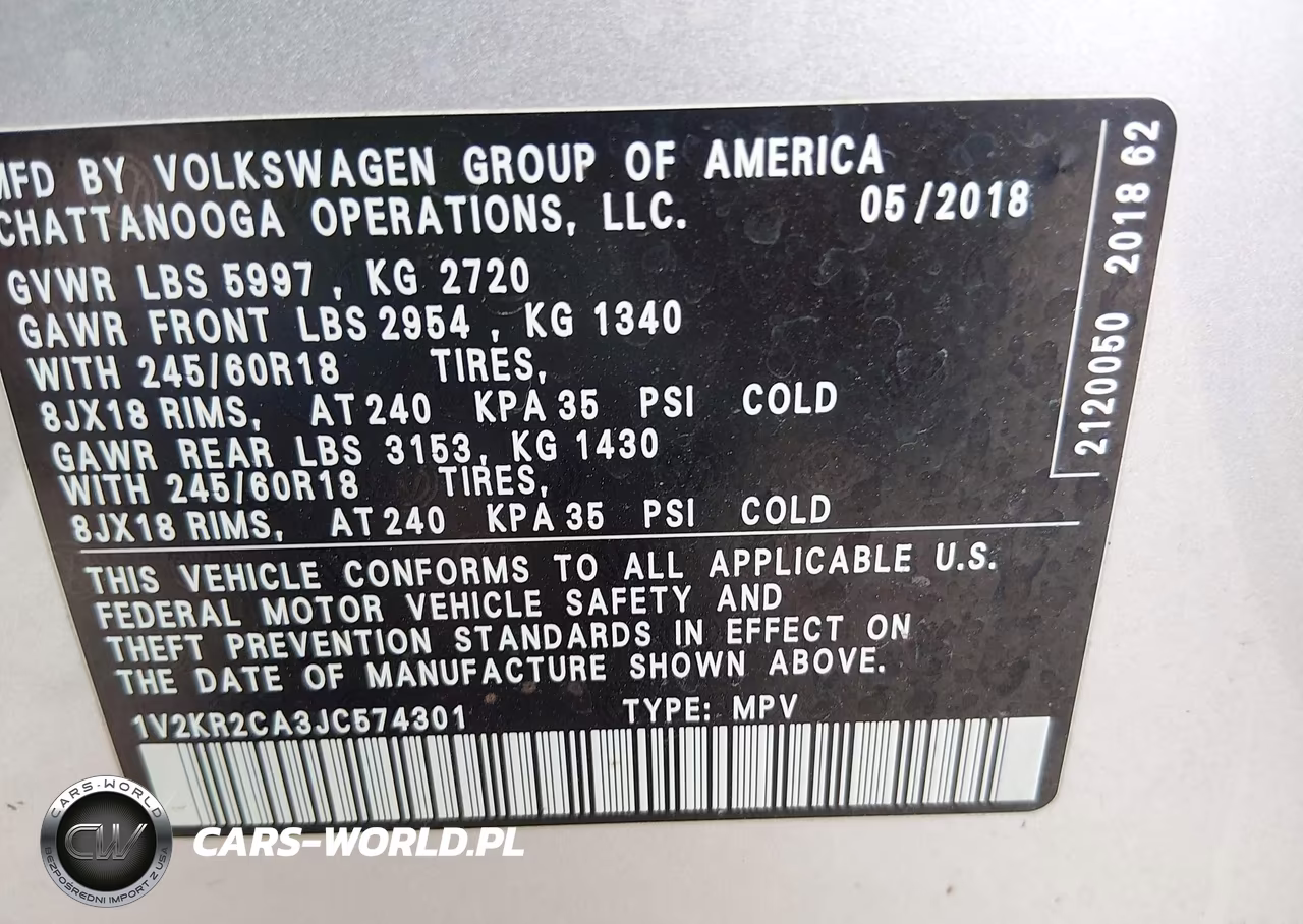 2018 Volkswagen Atlas 3.6L V6 Se VIN:1V2KR2CA3JC574301 - 9