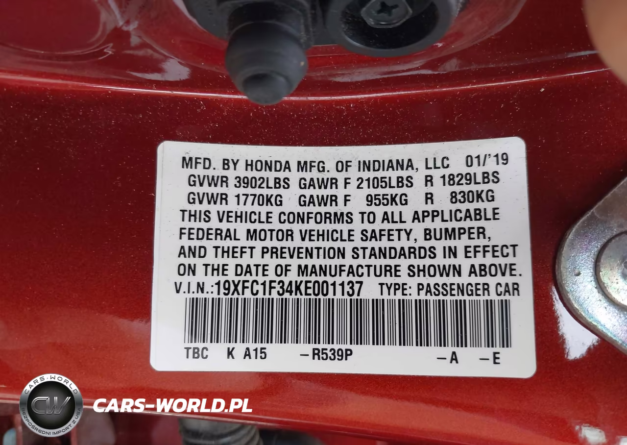 2019 Honda Civic Ex VIN:19XFC1F34KE001137 - 9