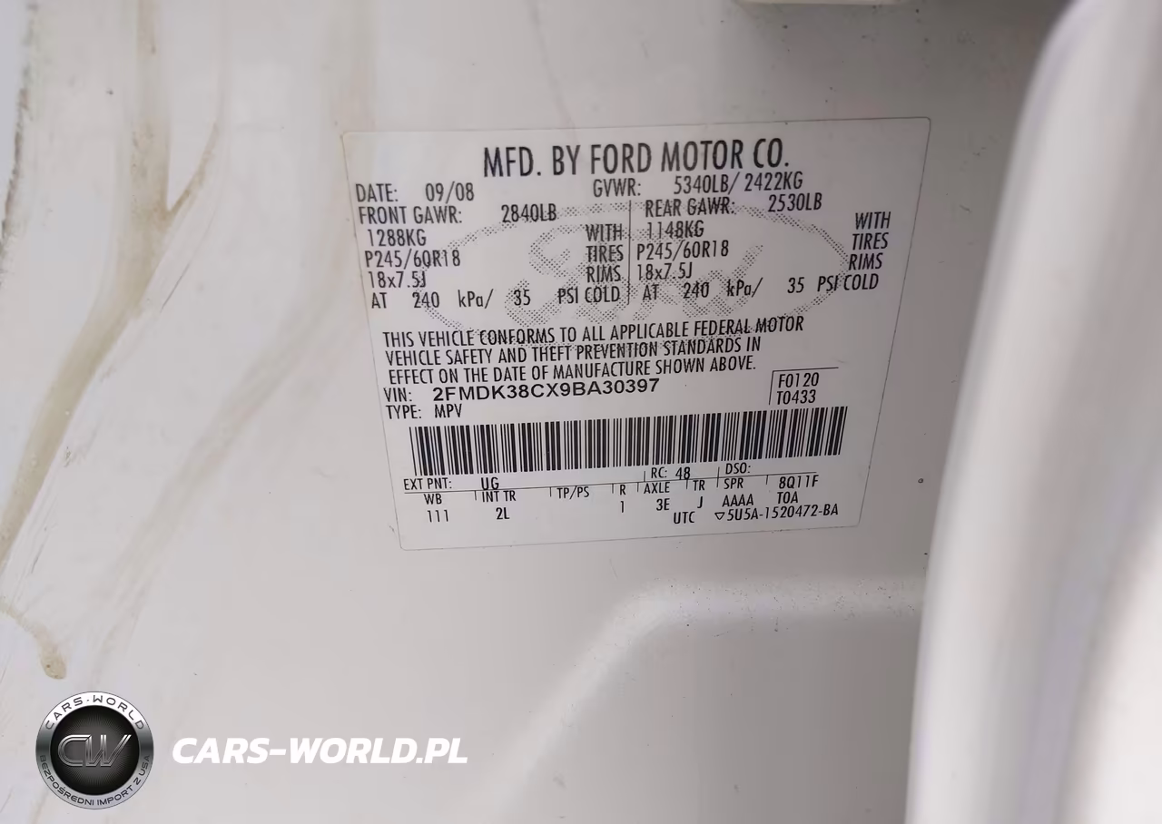 2009 Ford Edge Sel VIN:2FMDK38CX9BA30397 - 9