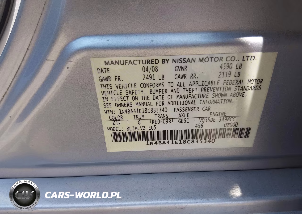 2008 Nissan Maxima 3.5 Se VIN:1N4BA41E18C835340 - 9