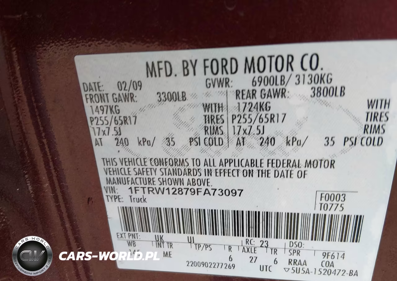 2009 Ford F-150 Xl-Xlt VIN:1FTRW12879FA73097 - 9