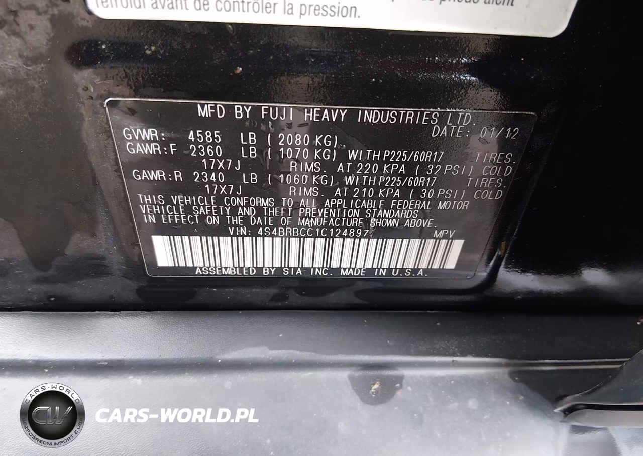 2012 Subaru Outback 2.5I Premium VIN:4S4BRBCC1C1248977 - 9