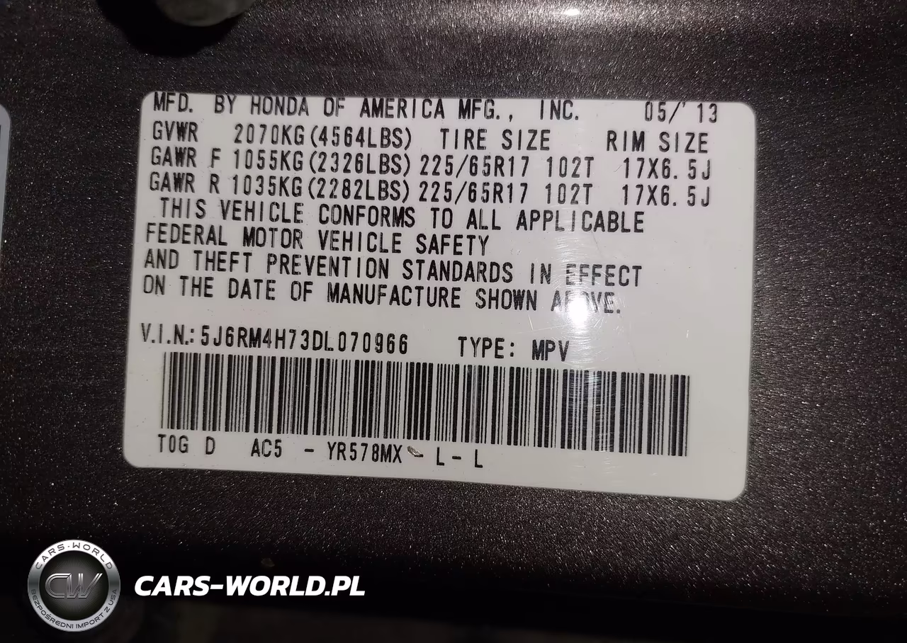 2013 Honda Cr-V Ex-L VIN:5J6RM4H73DL070966 - 9