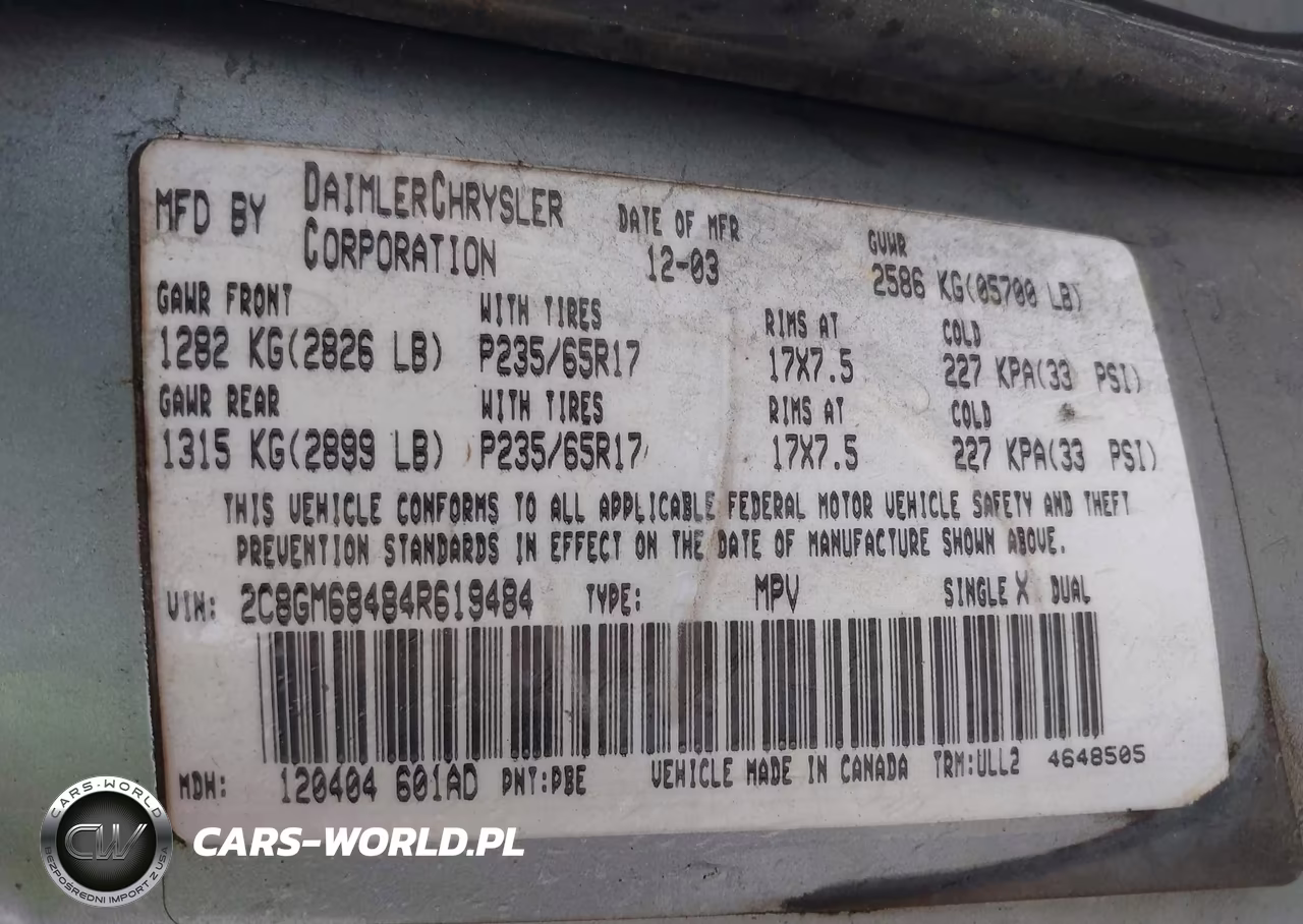 2004 Chrysler Pacifica VIN:2C8GM68484R619484 - 9