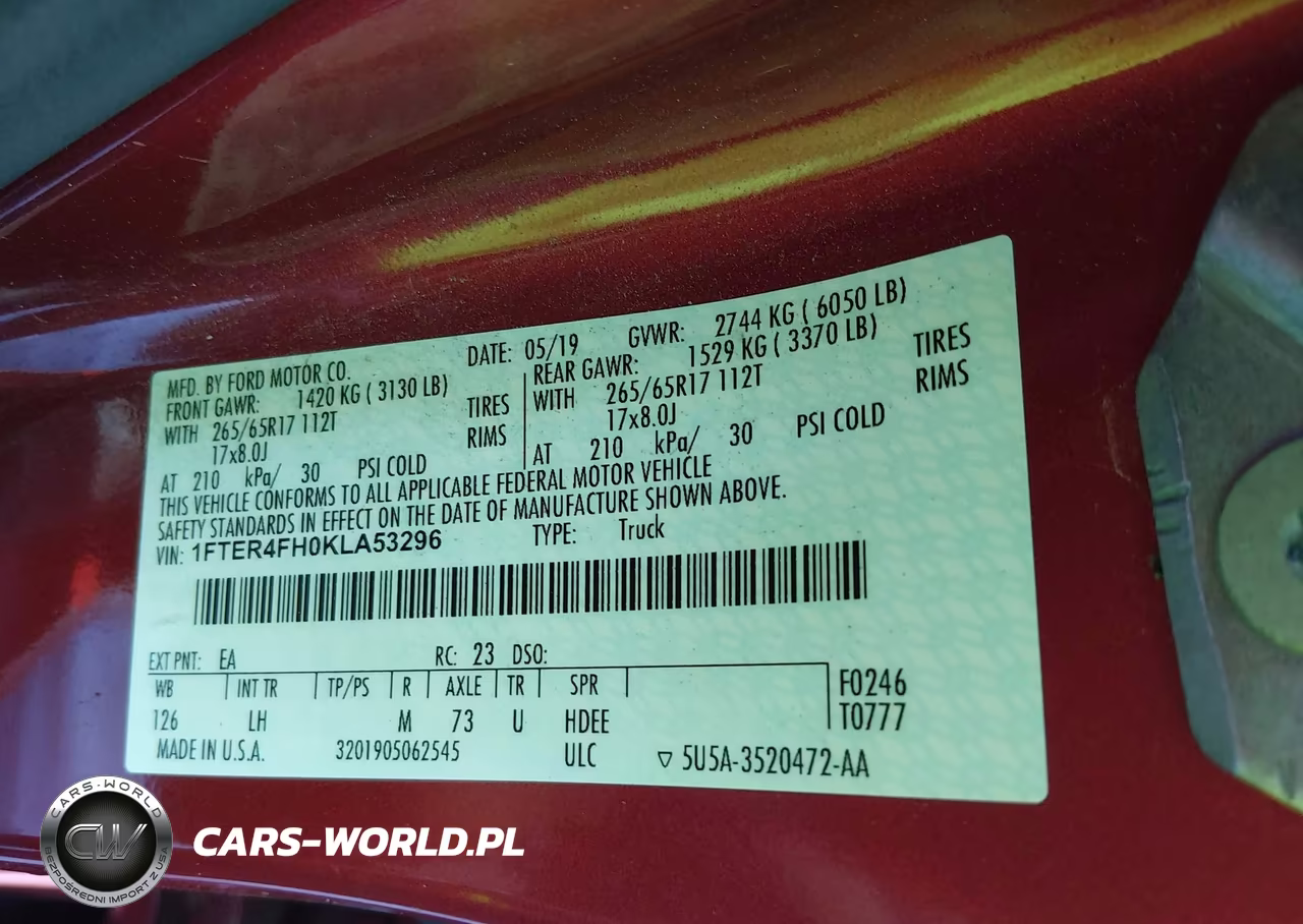 2019 Ford Ranger Xlt VIN:1FTER4FH0KLA53296 - 9