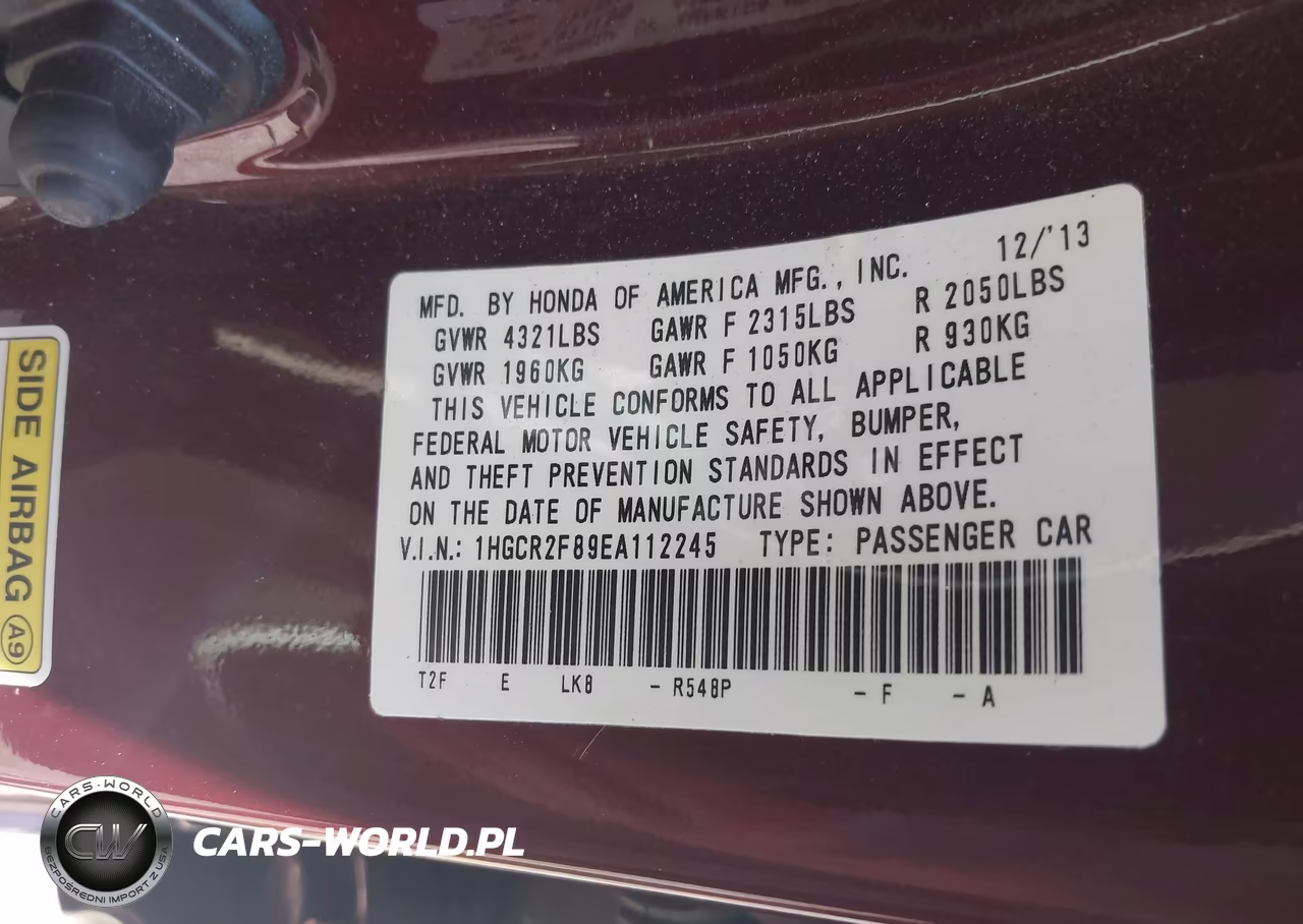 2014 Honda Accord Ex-L VIN:1HGCR2F89EA112245 - 9