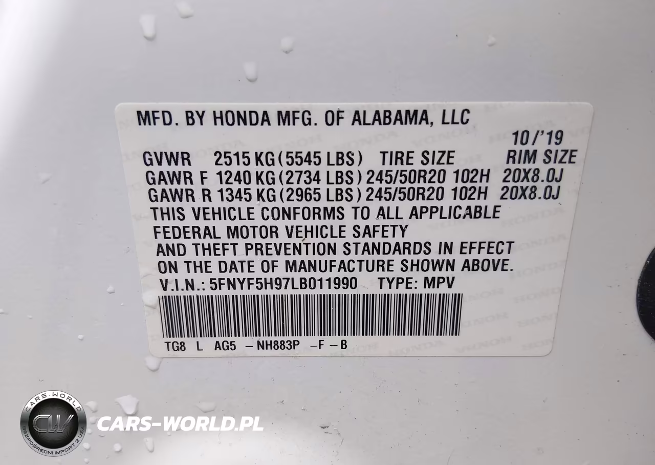 2020 Honda Pilot 2Wd Touring 8 Passenger VIN:5FNYF5H97LB011990 - 9