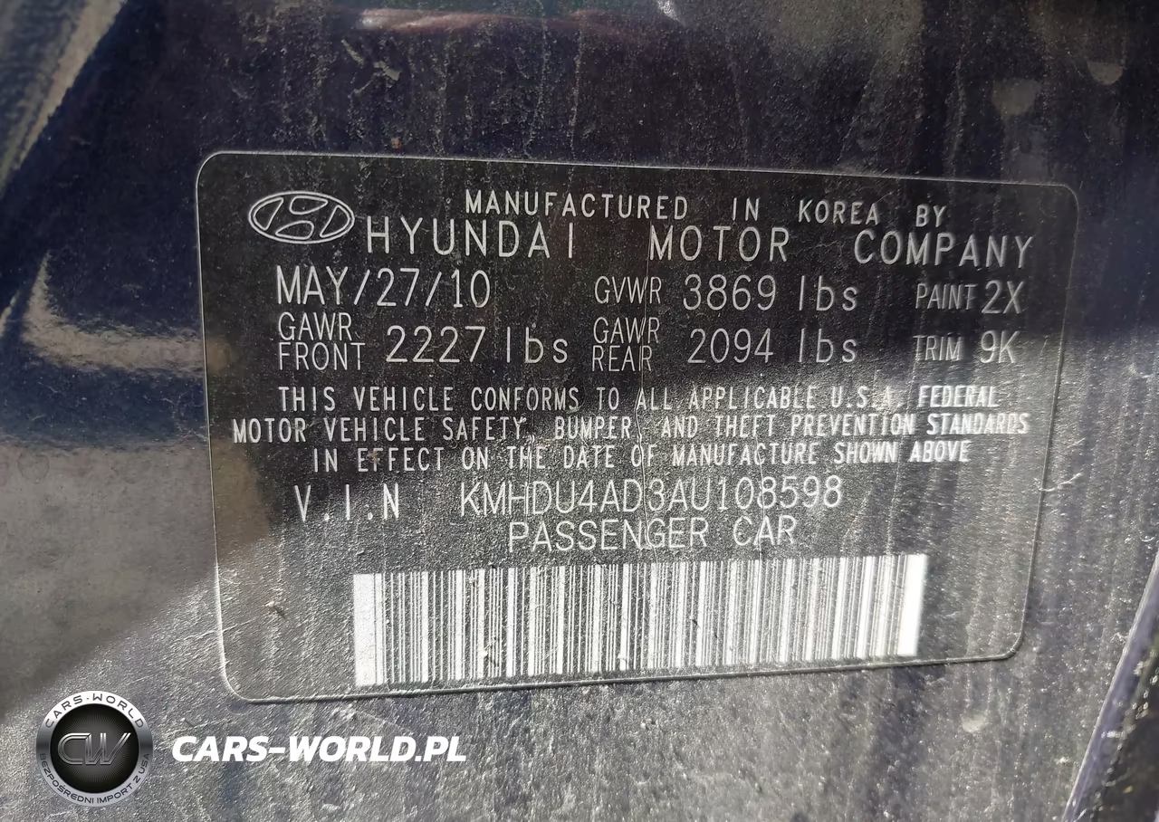 2010 Hyundai Elantra Gls VIN:KMHDU4AD3AU108598 - 9