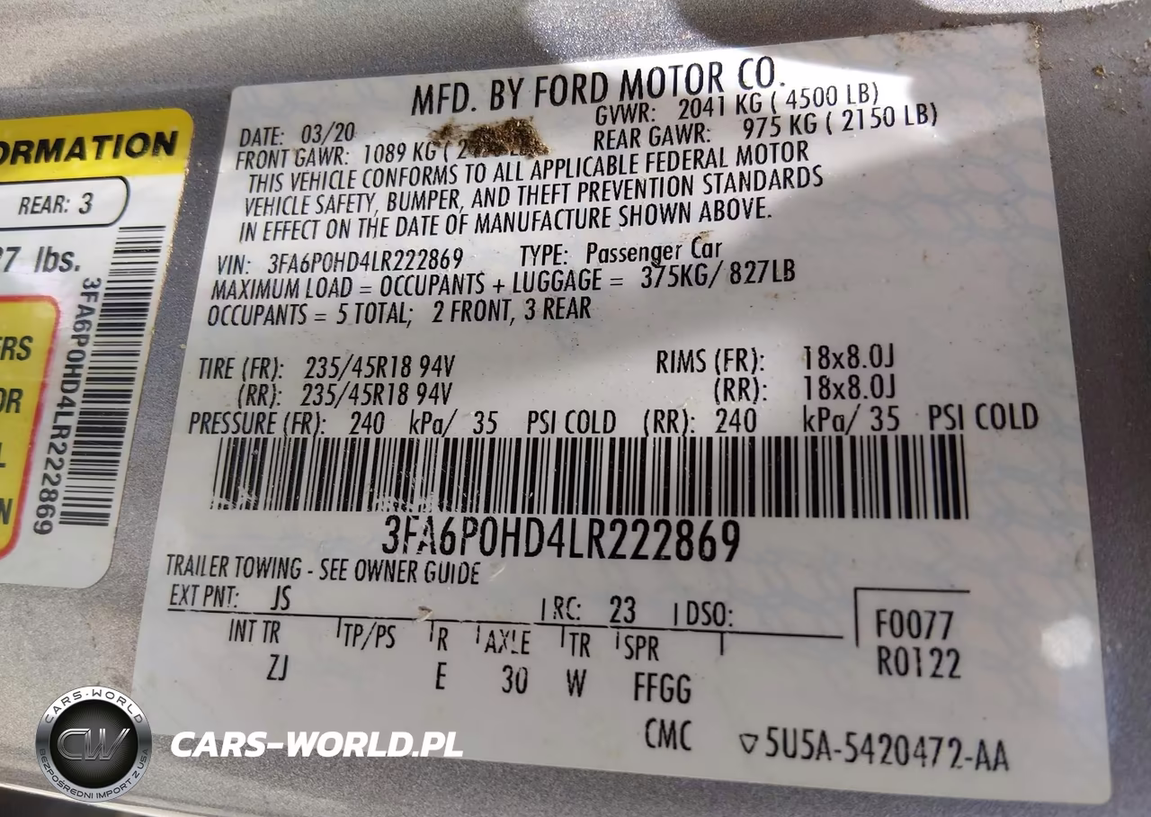 2020 Ford Fusion Se VIN:3FA6P0HD4LR222869 - 9