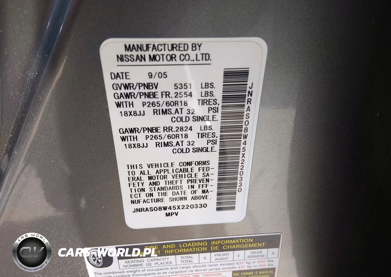 2005 Infiniti Fx35 VIN:JNRAS08W45X220330 - 9