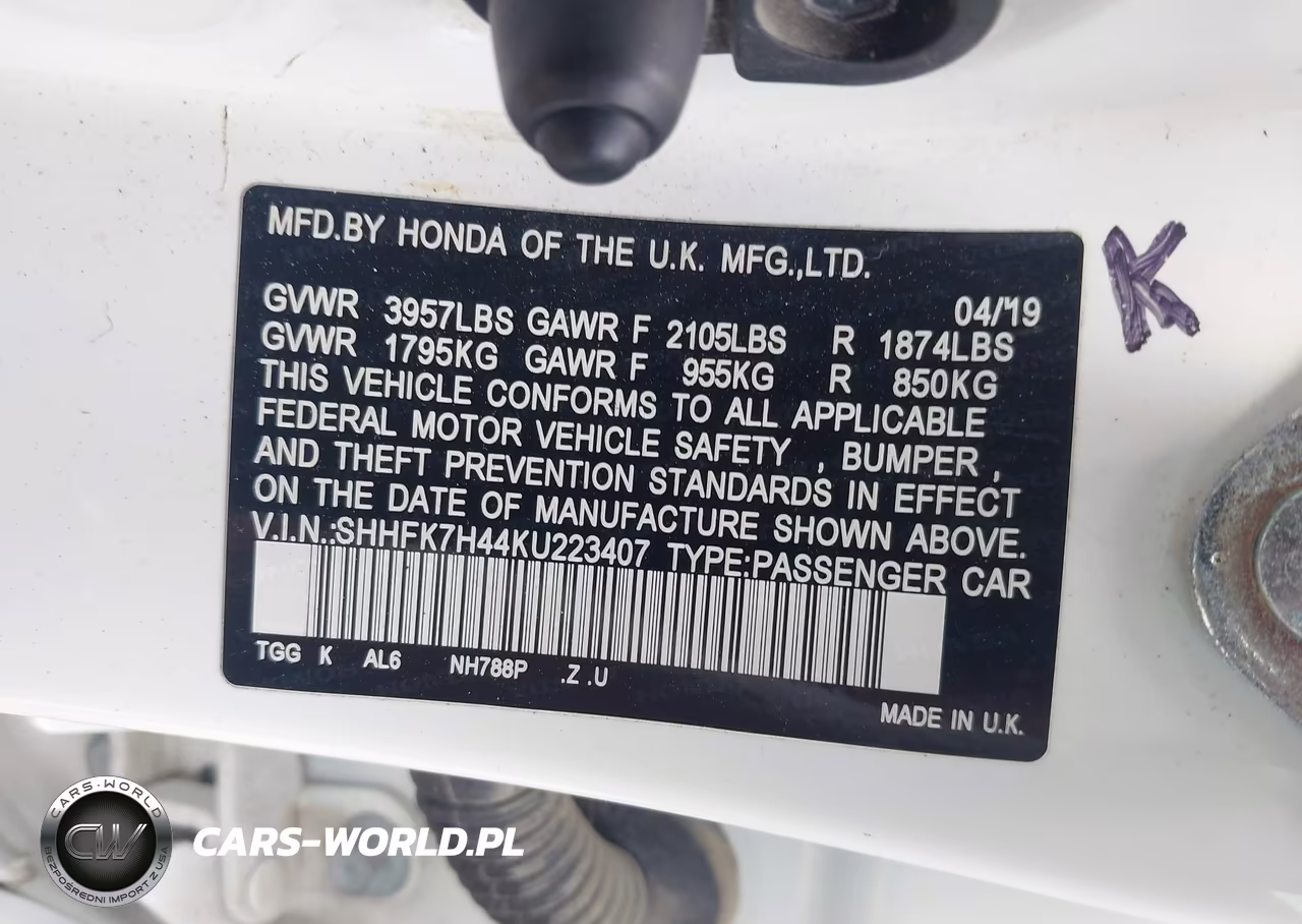 2019 Honda Civic Sport VIN:SHHFK7H44KU223407 - 9