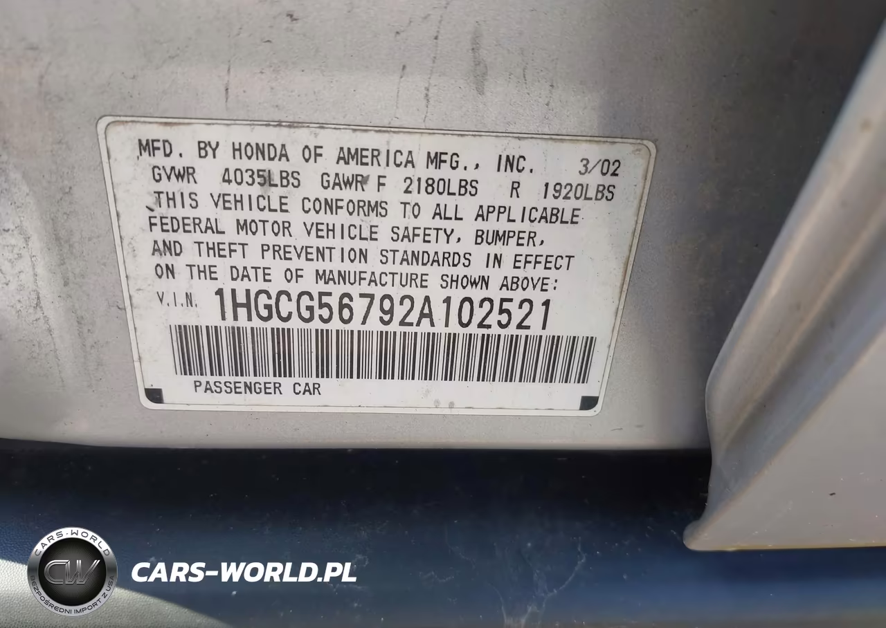 2002 Honda Accord 2.3 Se VIN:1HGCG56792A102521 - 9