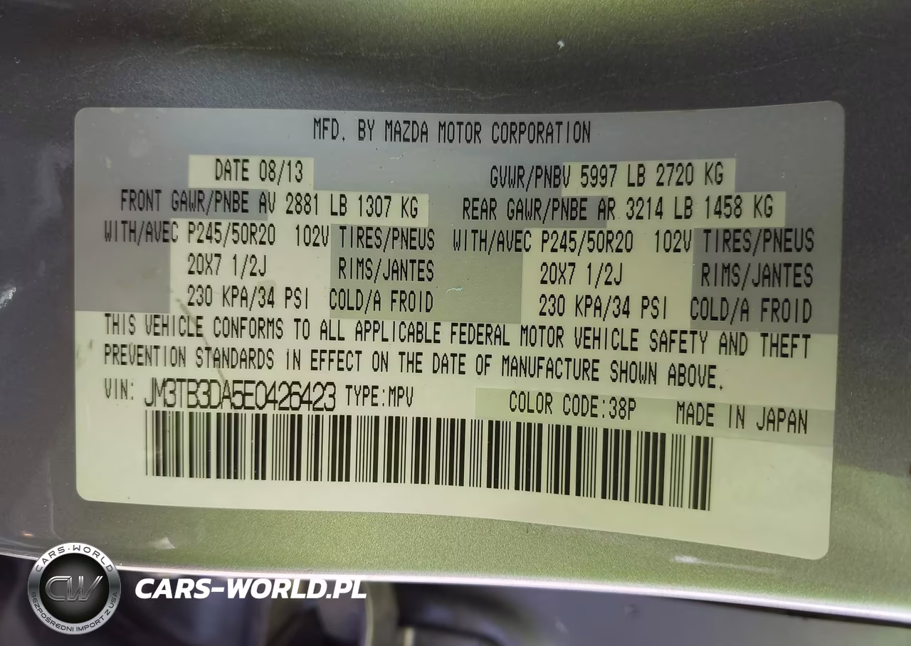 2014 Mazda Cx-9 Grand Touring VIN:JM3TB3DA5E0426423 - 9