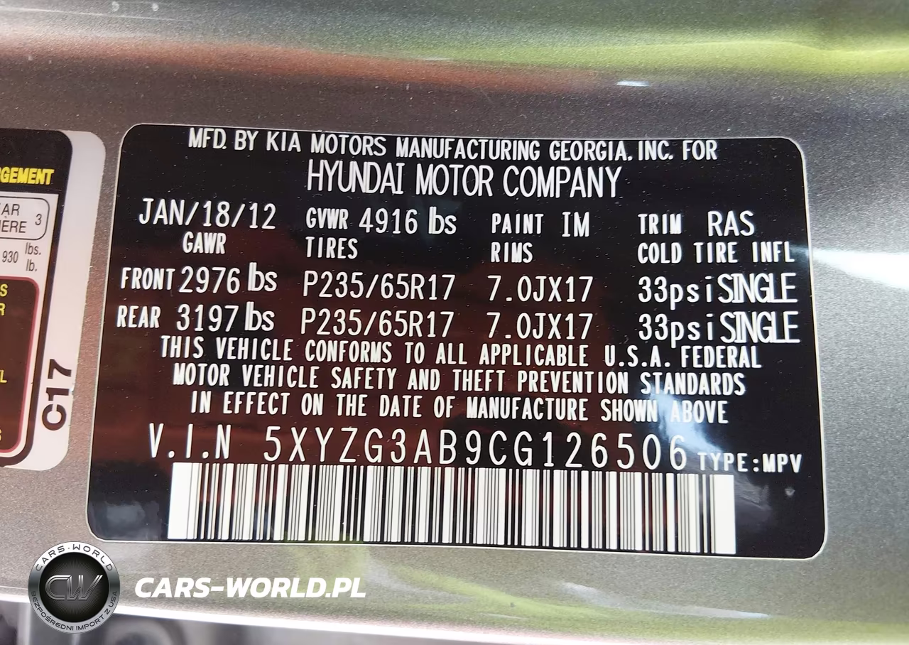 2012 Hyundai Santa Fe Gls VIN:5XYZG3AB9CG126506 - 9