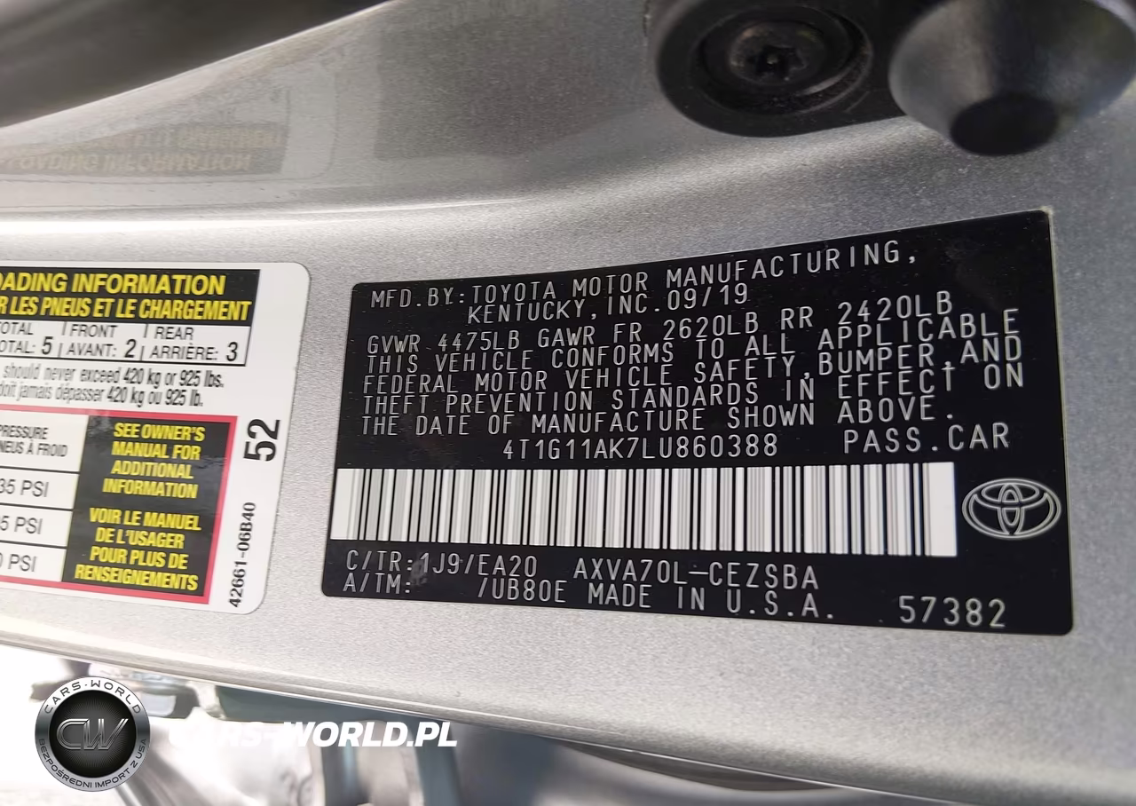 2020 Toyota Camry Se VIN:4T1G11AK7LU860388 - 9