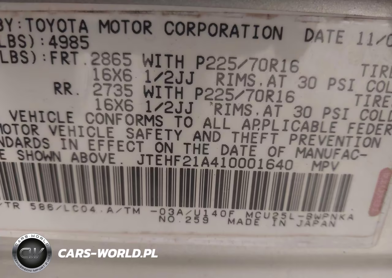2001 Toyota Highlander V6 VIN:JTEHF21A410001640 - 9
