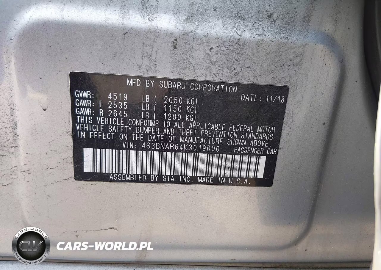 2019 Subaru Legacy 2.5I Sport VIN:4S3BNAR64K3019000 - 9