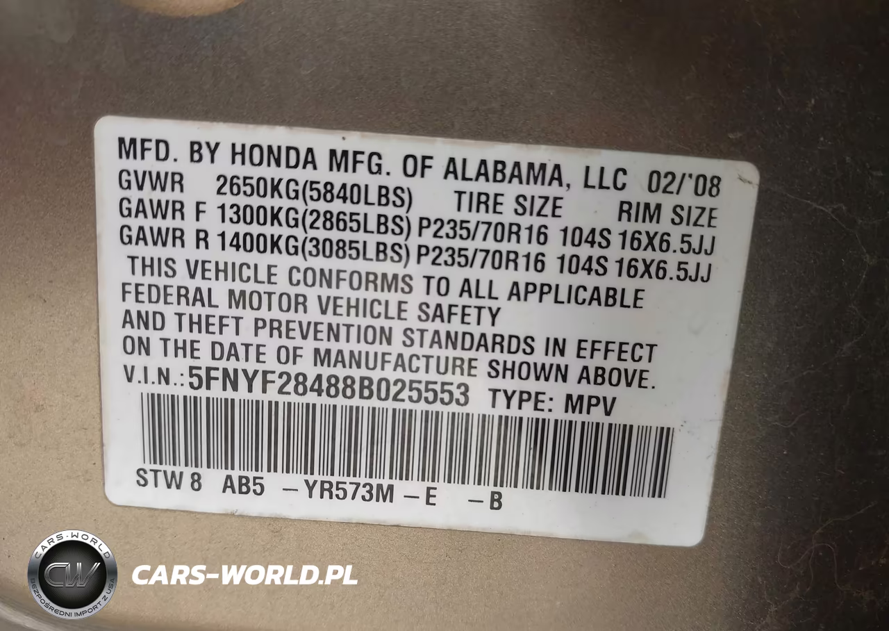 2008 Honda Pilot Ex VIN:5FNYF28488B025553 - 9