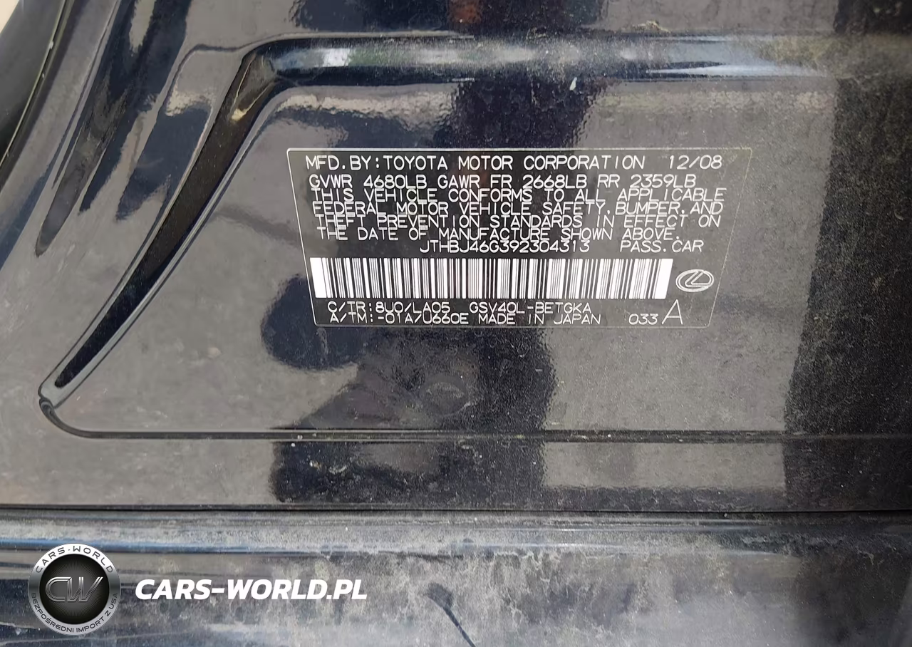 2009 Lexus Es 350 VIN:JTHBJ46G392304313 - 9