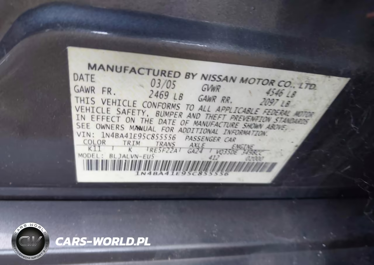 2005 Nissan Maxima 3.5 Se VIN:1N4BA41E95C855556 - 9