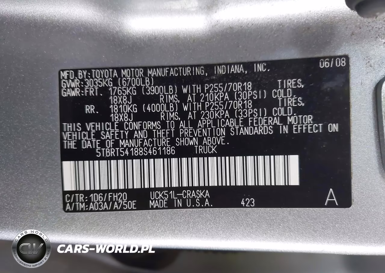 2008 Toyota Tundra Base 4.7L V8 VIN:5TBRT54188S461186 - 9