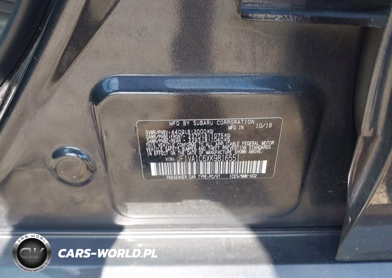 2019 Subaru Wrx Premium VIN:JF1VA1C6XK9816551 - 9