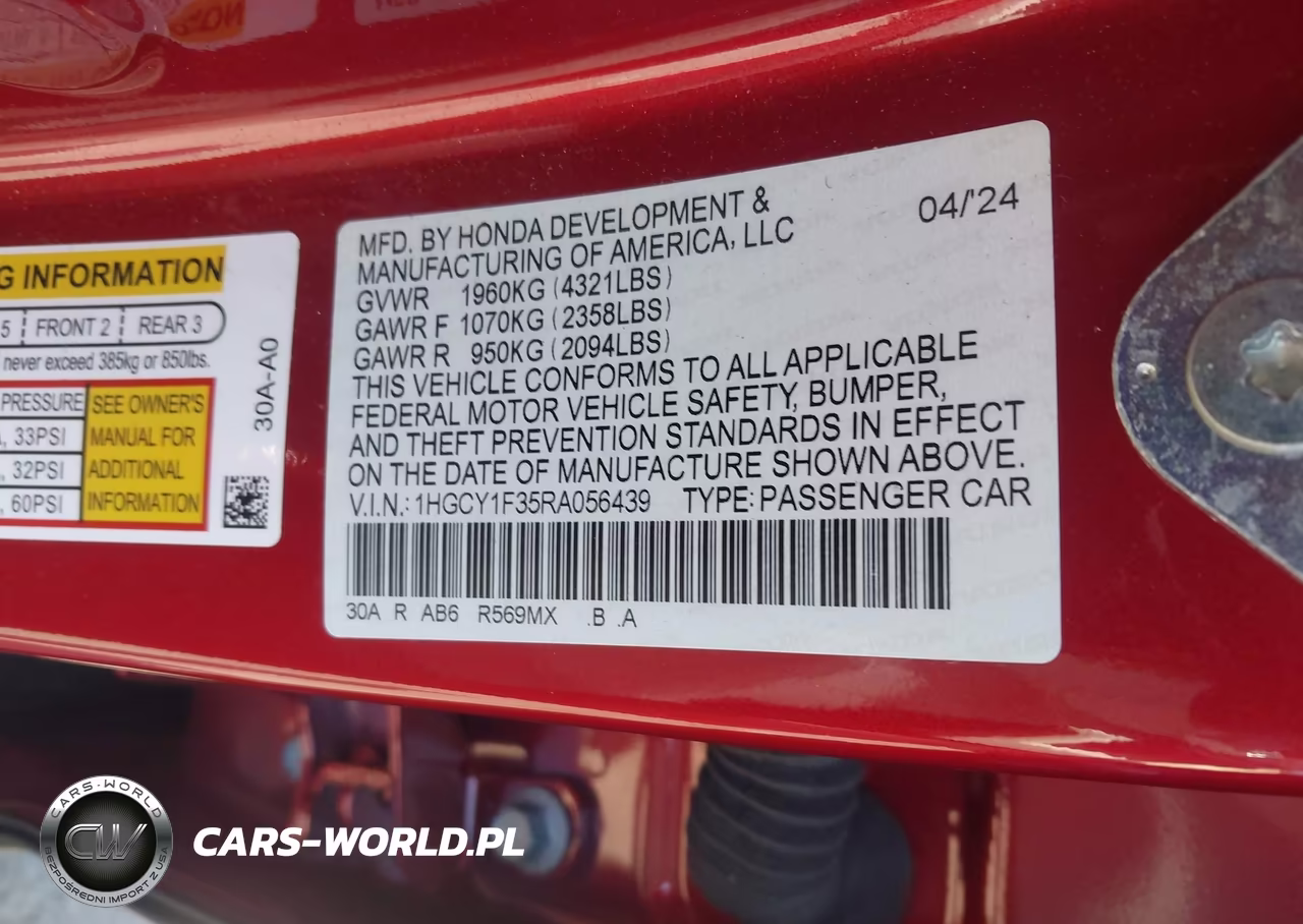 2024 Honda Accord Ex VIN:1HGCY1F35RA056439 - 9