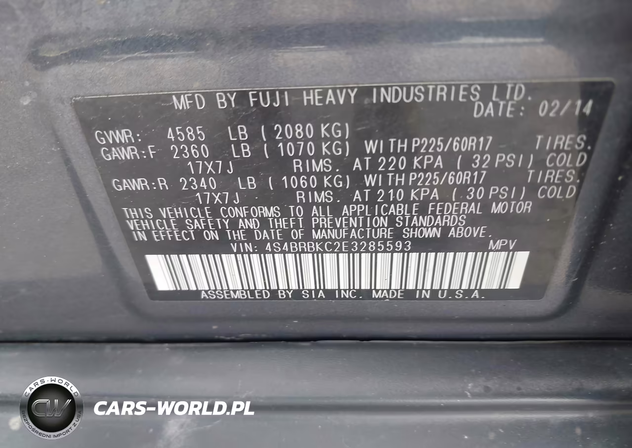 2014 Subaru Outback 2.5I Limited VIN:4S4BRBKC2E3285593 - 9