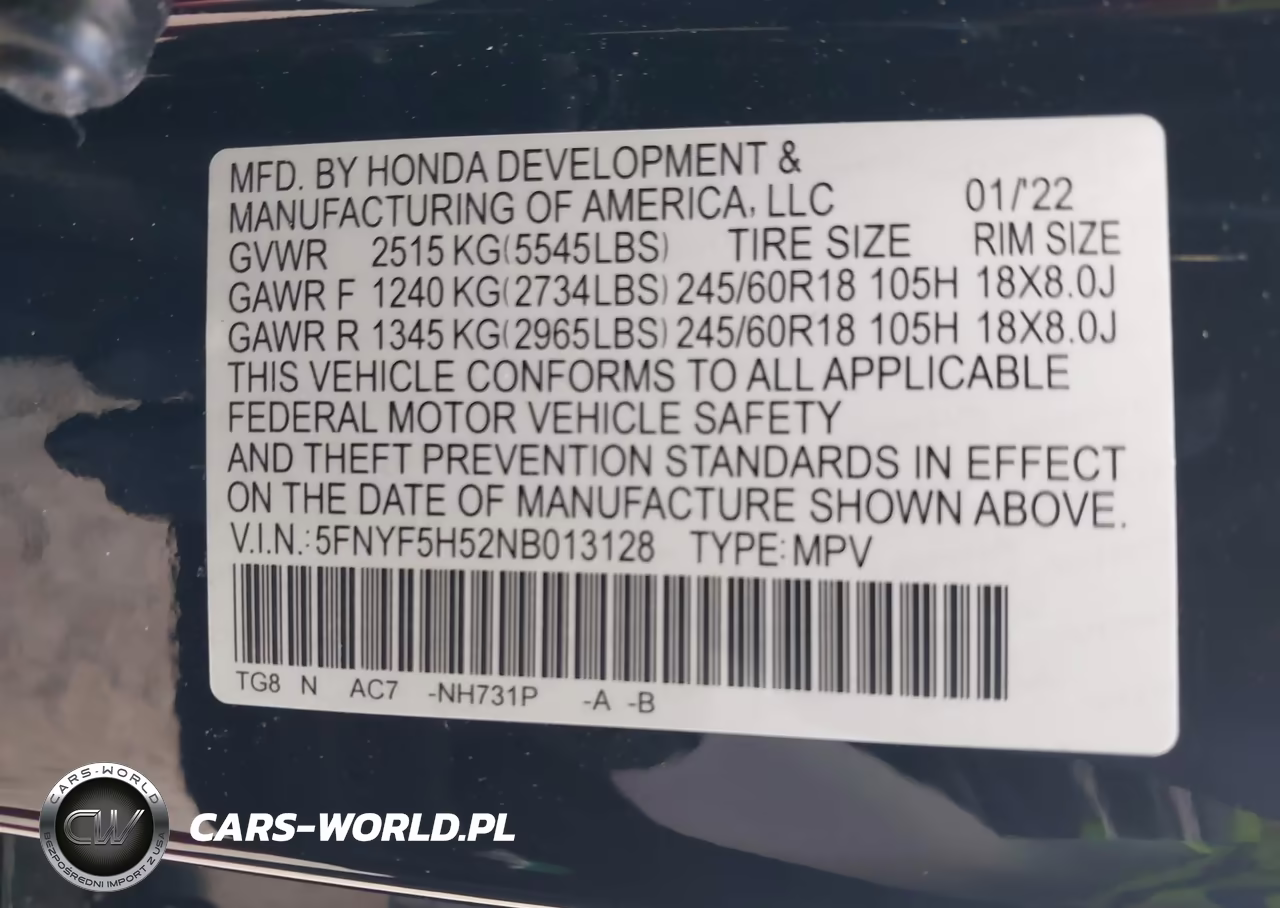 2022 Honda Pilot 2Wd Ex-L VIN:5FNYF5H52NB013128 - 9