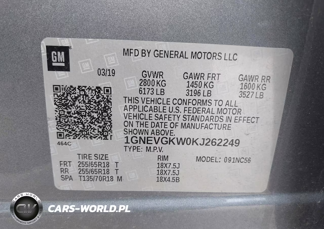 2019 Chevrolet Traverse 1Lt VIN:1GNEVGKW0KJ262249 - 9