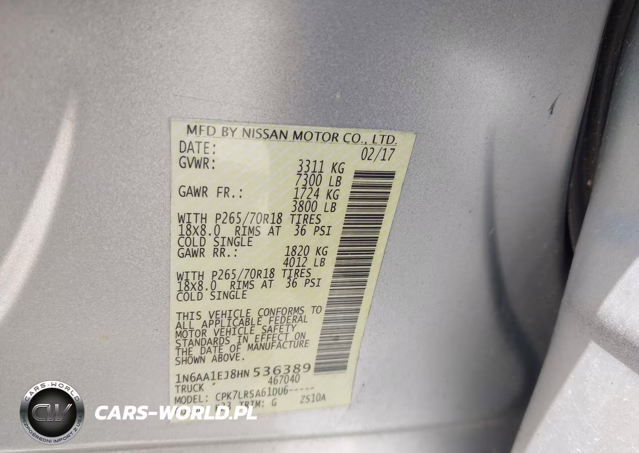 2017 Nissan Titan S VIN:1N6AA1EJ8HN536389 - 9
