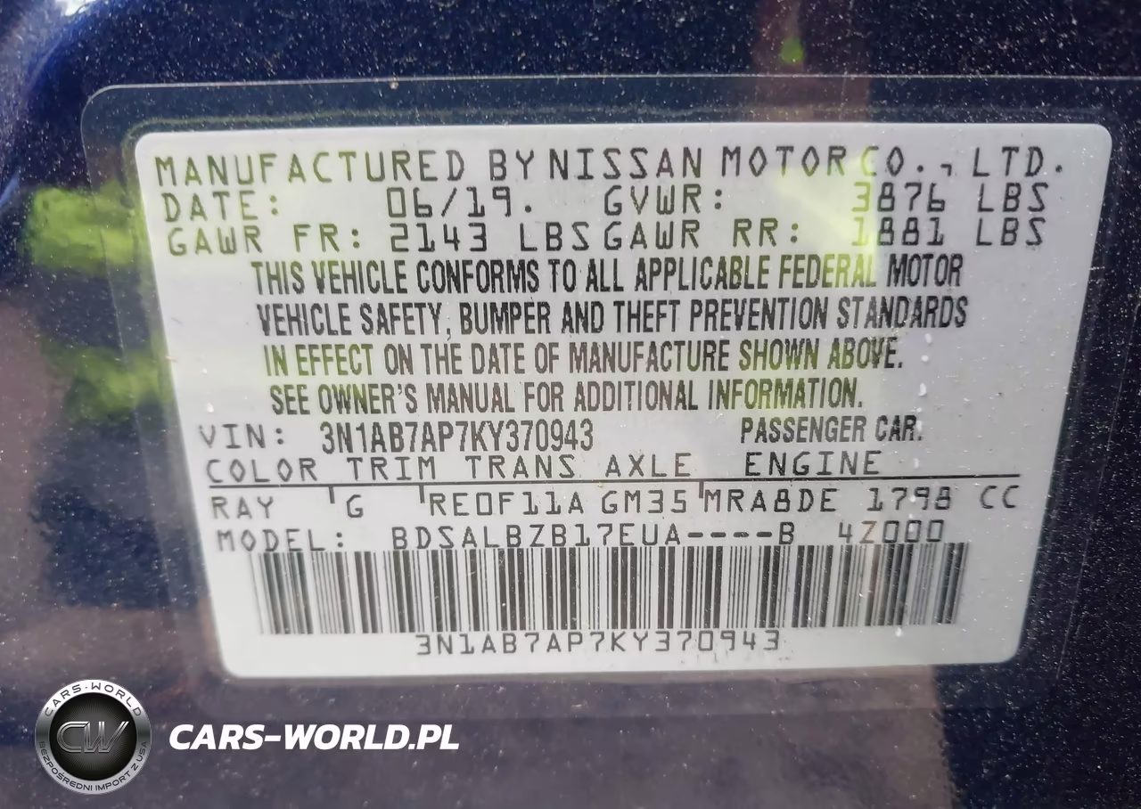 2019 Nissan Sentra S VIN:3N1AB7AP7KY370943 - 9