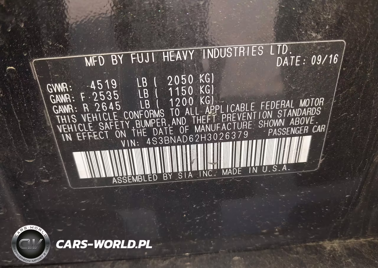 2017 Subaru Legacy 2.5I Premium VIN:4S3BNAD62H3026379 - 9
